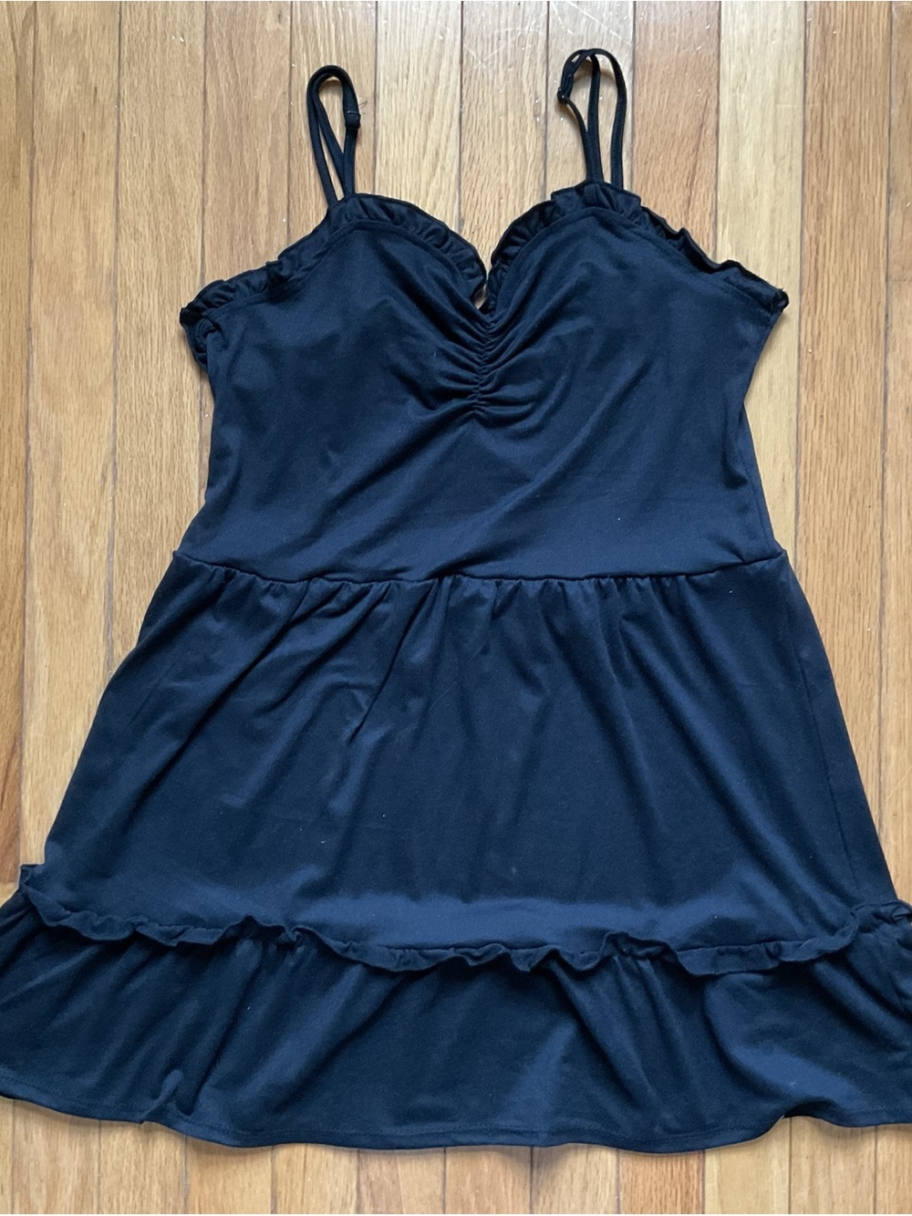 Black Ruffle Hem Midi Skirt with Adjustable Straps Size L